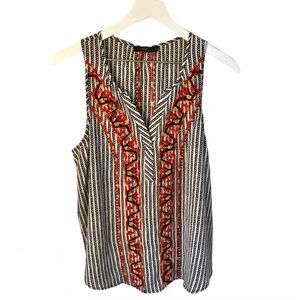 THML Stripe Embroidered Top Blouse Black white L